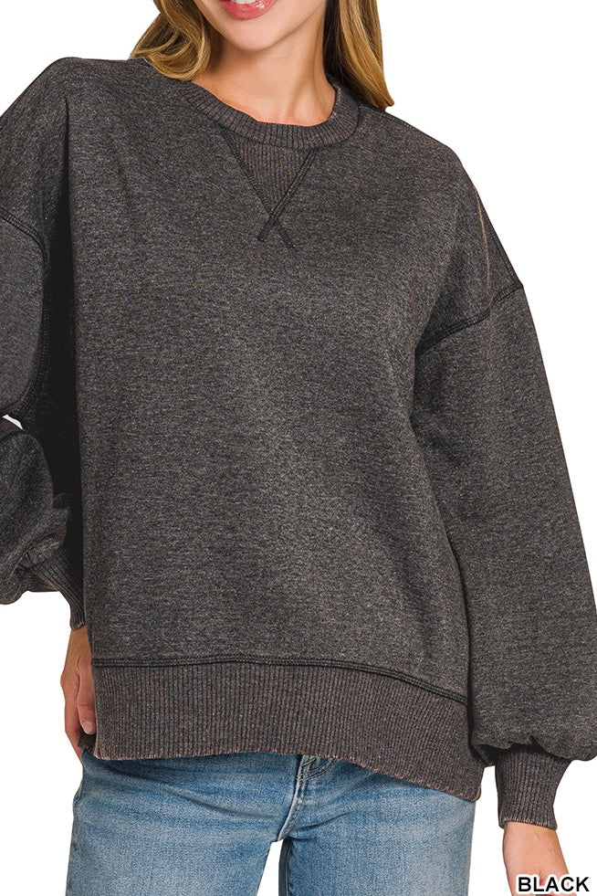 Zenana Slouchy Oversized Ribbed Insert Sweatshirt
