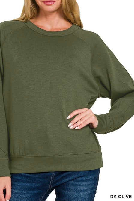 Dark Olive Scuba Crew Neck Wide Pants Set