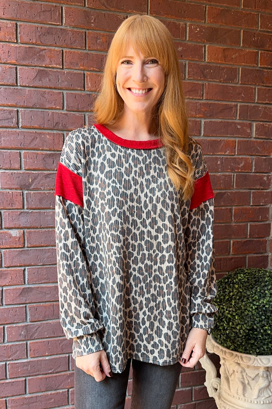 PUFF SLEEVE ANIMAL URBAN RIB  TOP