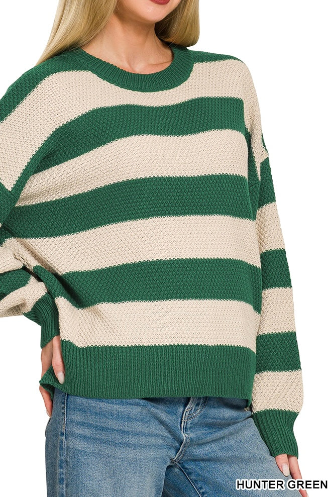 Zenana Stripe Drop Shoulder Sweater