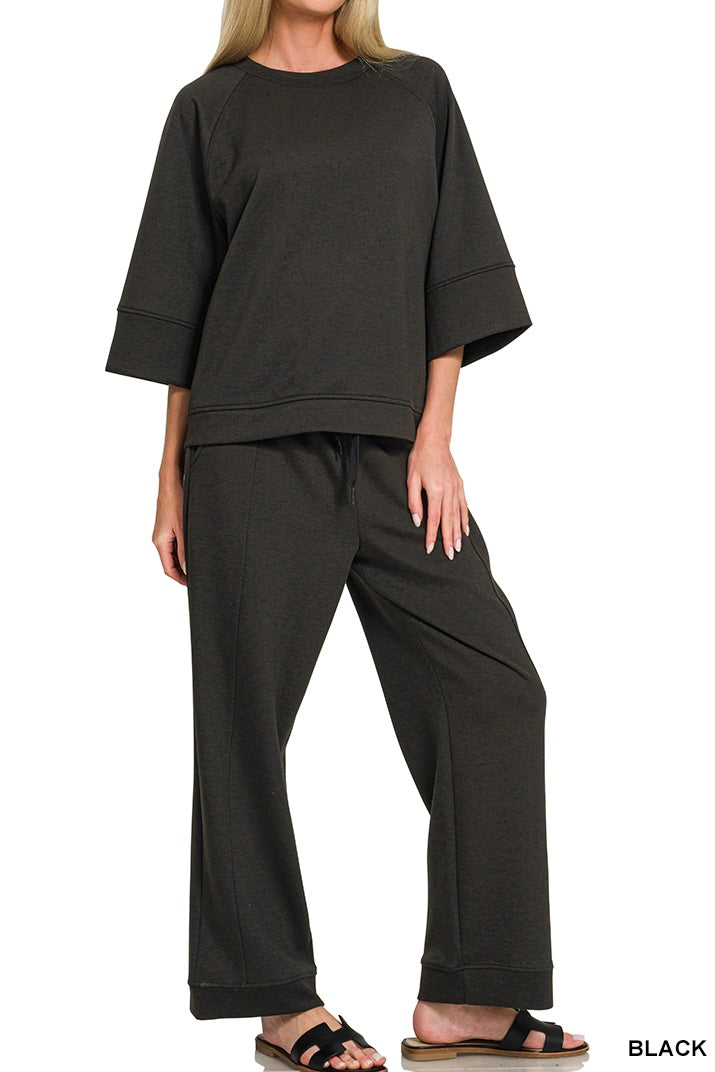 Zenana 3/4 Sleeve Banded Pants Set
