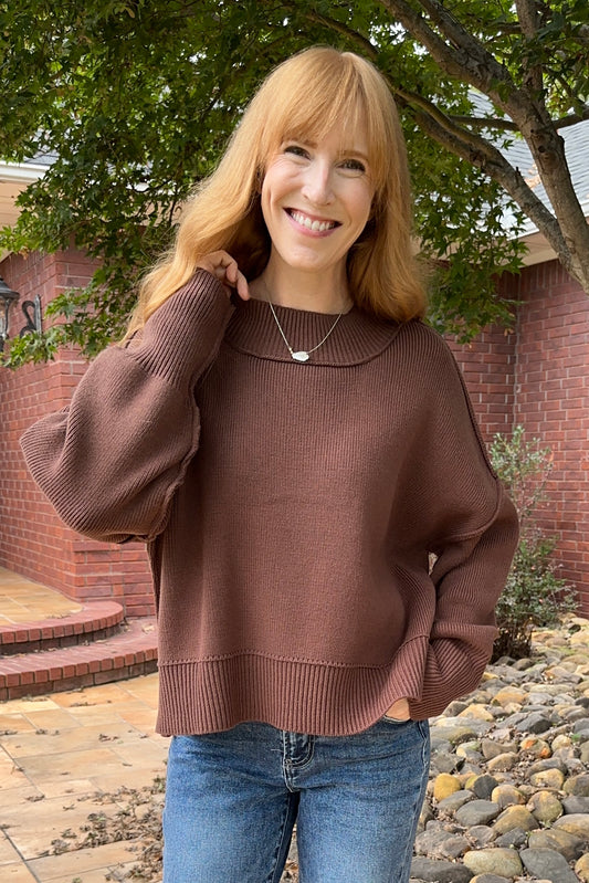 Semi-Cropped Drop Shoulder Oversized Sweater