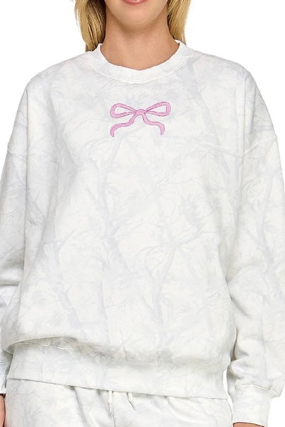 Camo Pink Embroidered Bow Sweatshirt