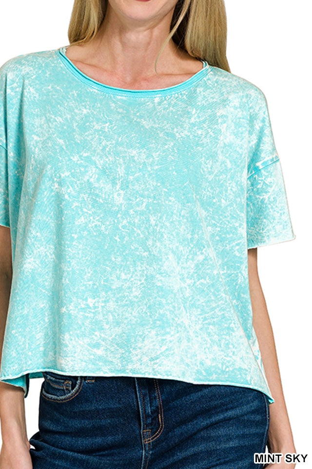 Zenana Crinkle Washed Semi-Crop Tee