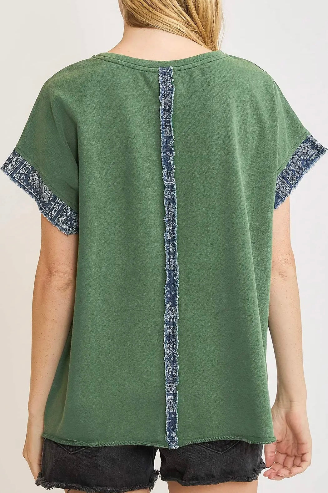Green/Denim Patchwork Peace Sign Top
