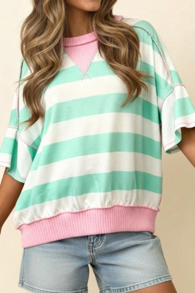 Mint/Blush Ruffle Sleeve Top