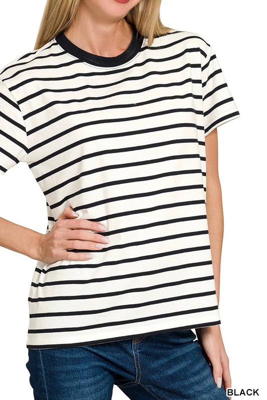 Zenana Stripe Crew Neck Tee
