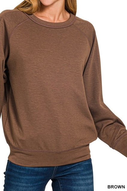 Brown Scuba Crew Neck Straight Pants Set