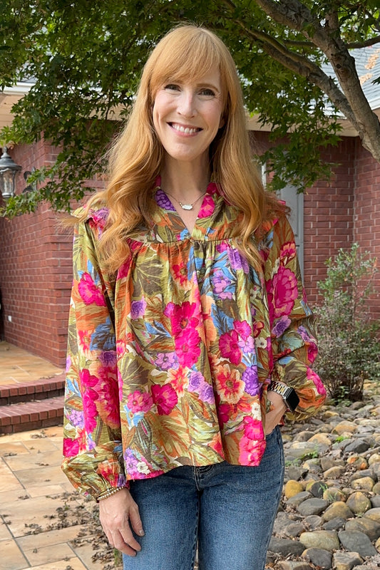 Bright Floral Abstract Printed Blouse