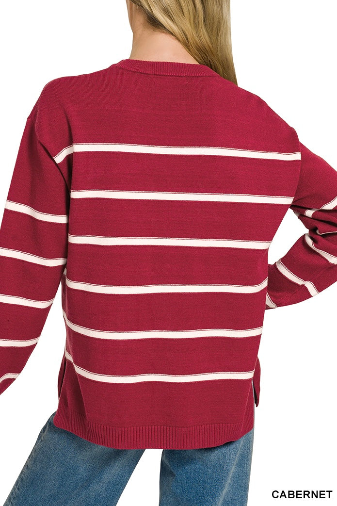 Zenana Viscose Stripe Crew Top