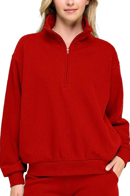 Fleece Half Zip Up With Mock Neck Collar