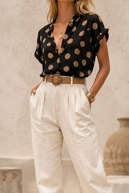 Polka Dot Front Button Blouse
