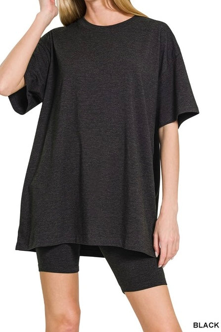 Cotton Short Sleeve Crew Bike Shorts Set