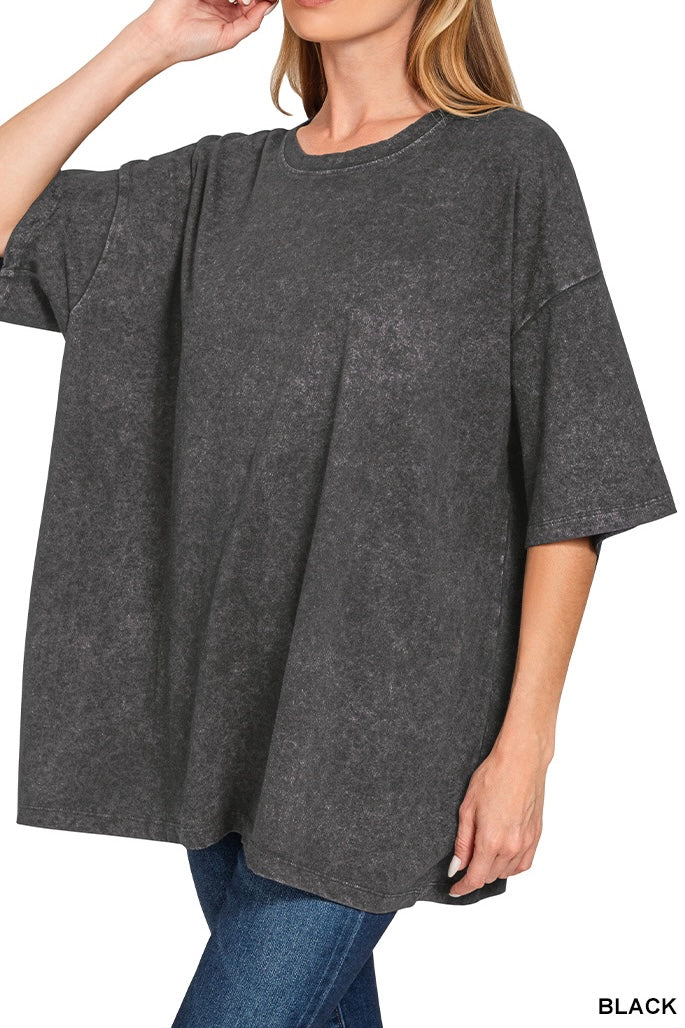 Zenana Acid Wash Oversized Boyfriend Tee