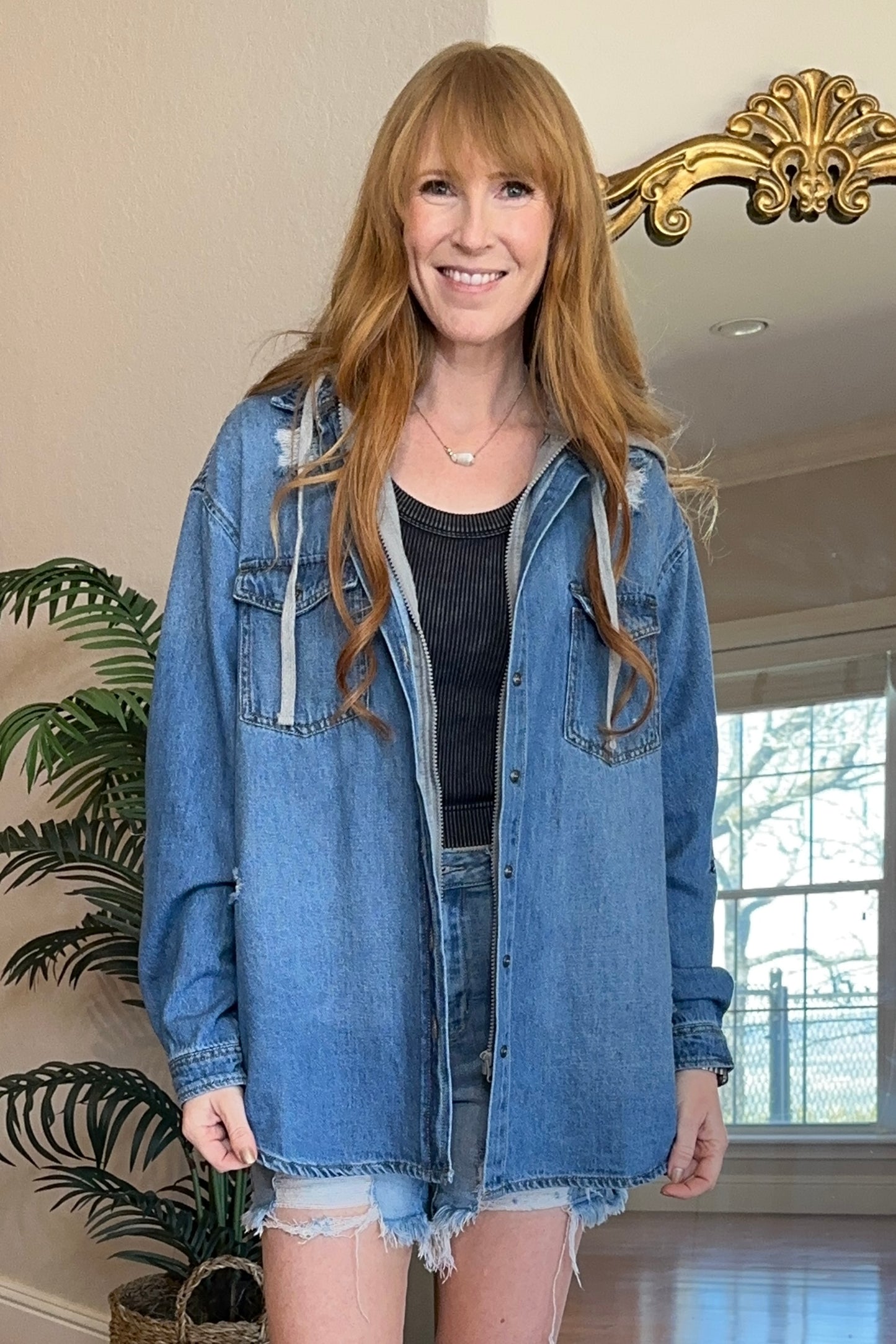 Washed Denim Shirt Hoodie