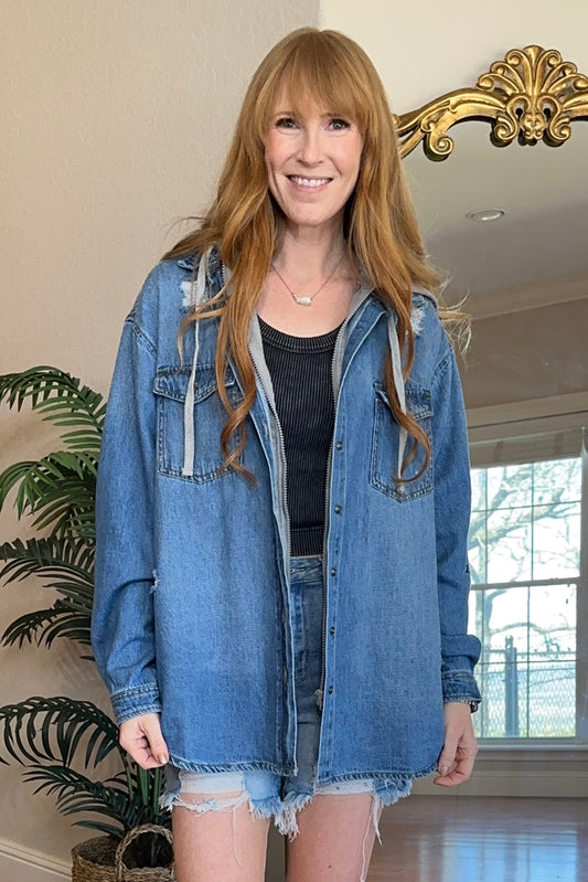 Washed Denim Shirt Hoodie