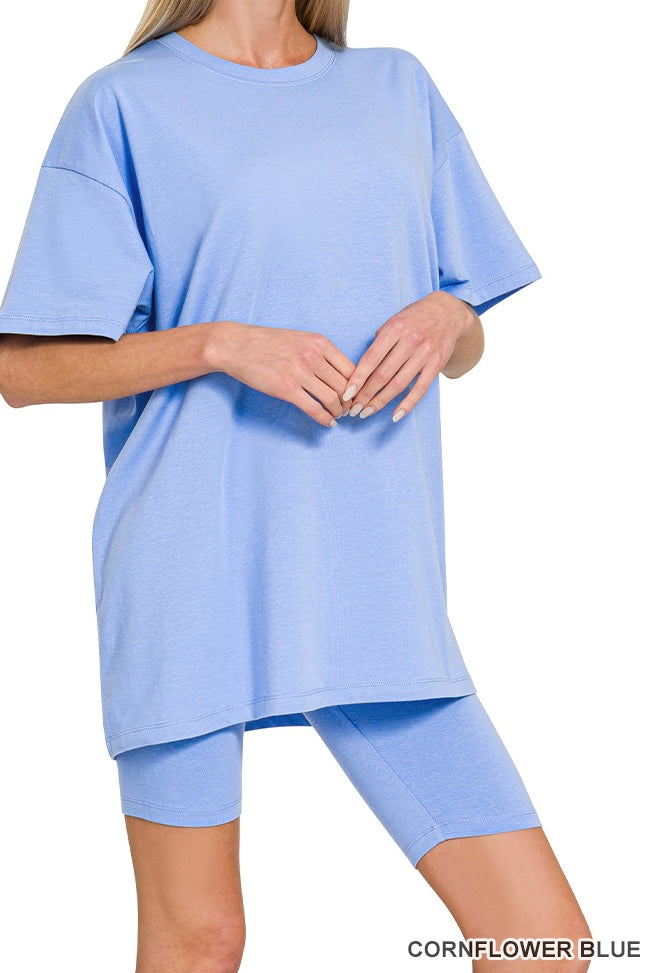 Zenana Premium Stretch Cotton Oversized Bike Shorts Set