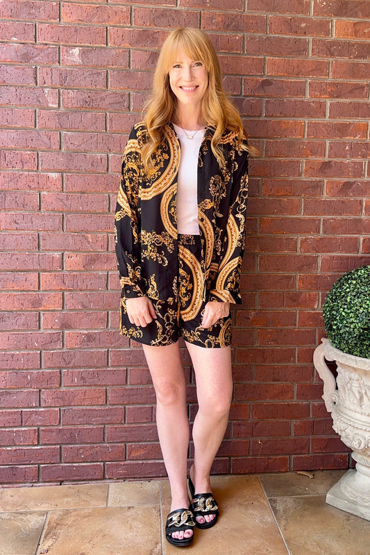Black Gold Button Down Set