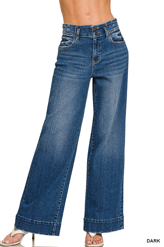 Zenana Wide Leg Double Button Wide Hem Jeans