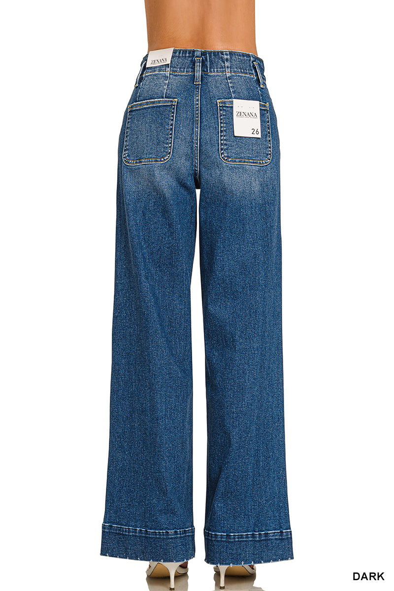 Zenana Wide Leg Double Button Wide Hem Jeans