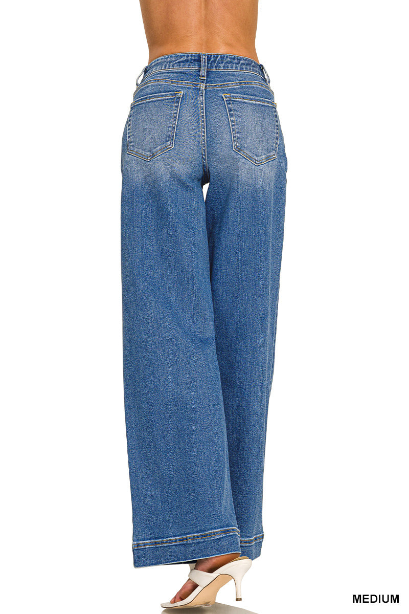 Zenana Wide Leg Pintuck Jeans