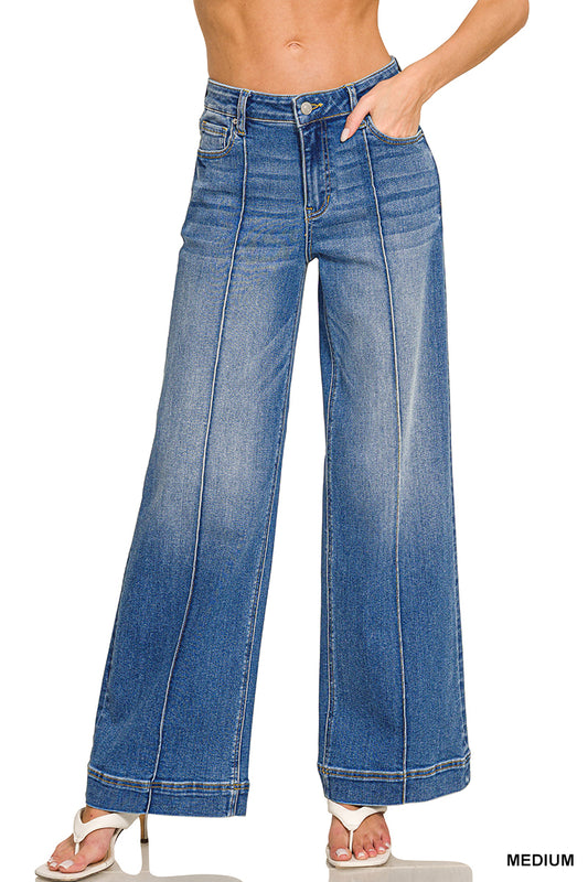 Zenana Wide Leg Pintuck Jeans