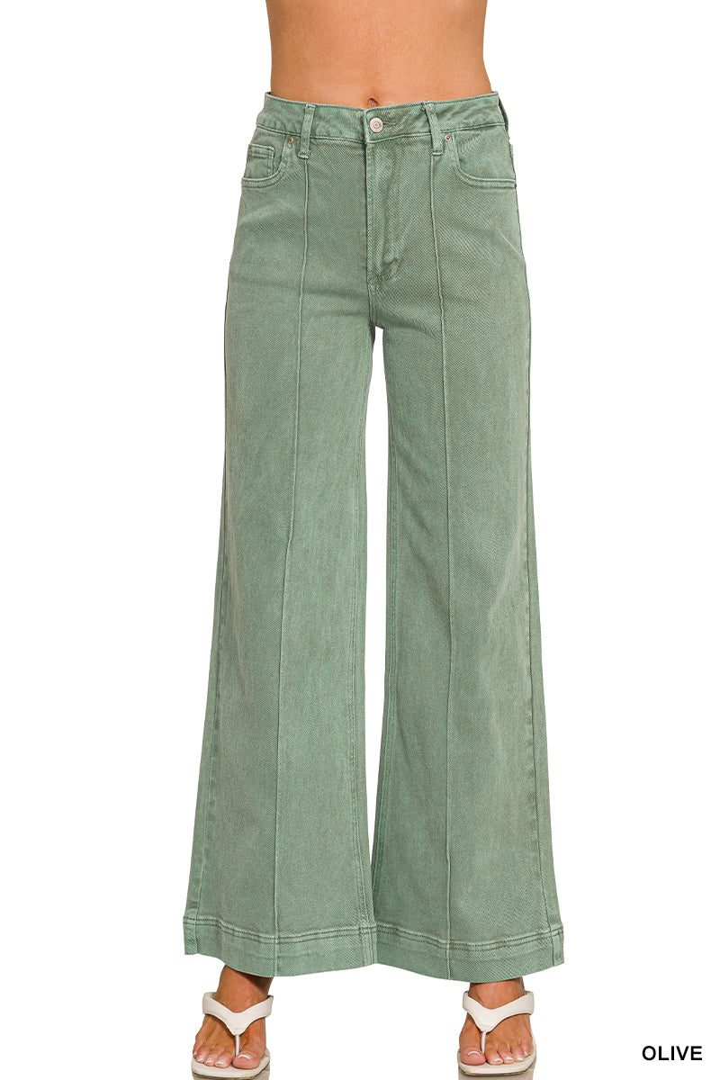 Zenana High Rise Front Seam Wide Leg Pants