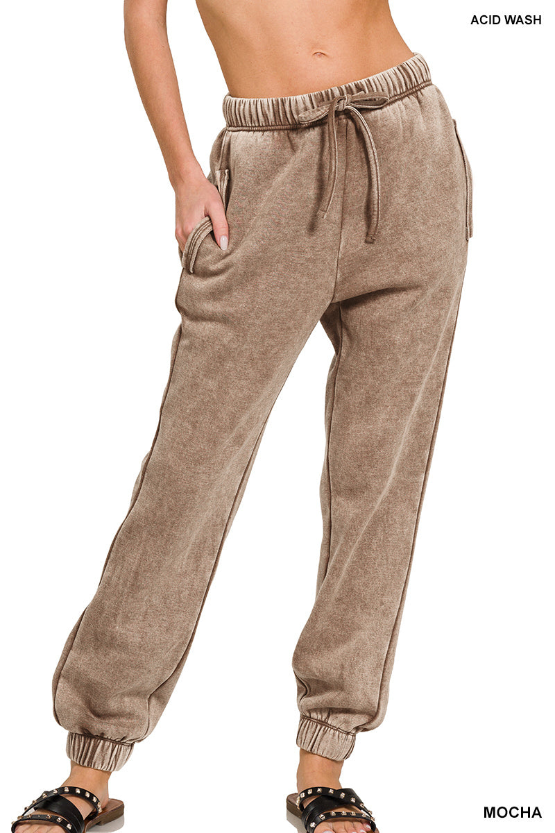 Zenana Acid Wash Jogger Sweatpants