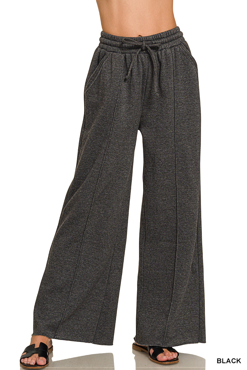 Zenana Acid Wash Pintuck Wide Leg Sweatpants