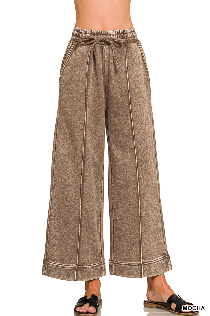 Zenana Acid Wash PinTuck Banded Sweatpants