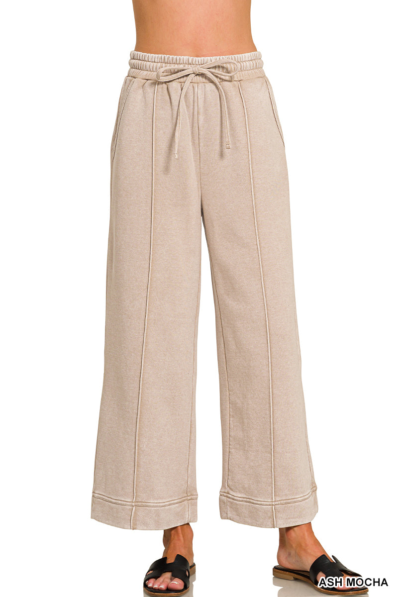 Zenana Acid Wash PinTuck Banded Sweatpants
