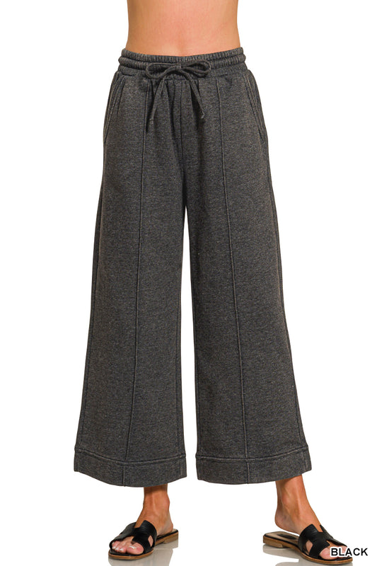 Zenana Acid Wash PinTuck Banded Sweatpants
