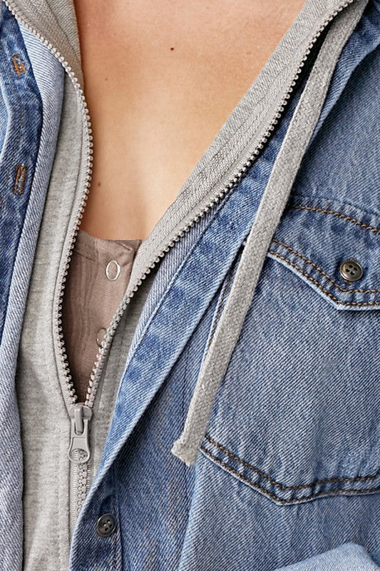 Washed Denim Shirt Hoodie