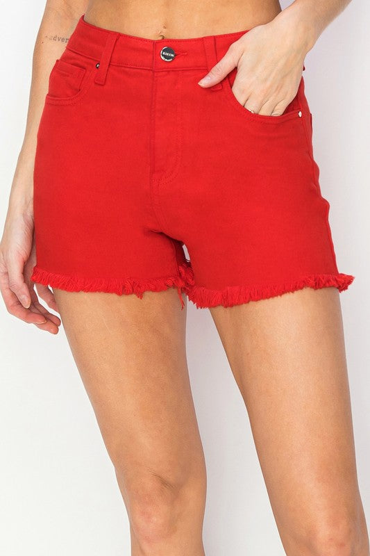 Risen Red Tummy Control Frayed Shorts