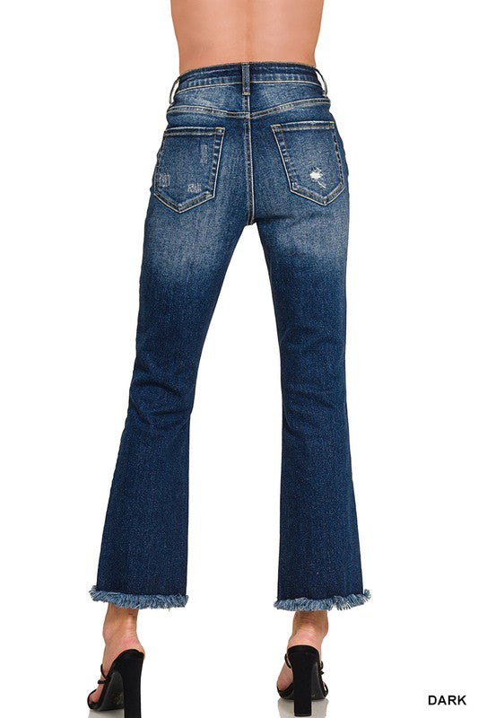 High Rise Straight Frayed Hem Cropped Jeans