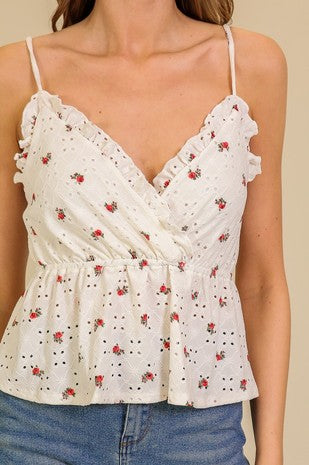 Eyelet Floral Print Tank