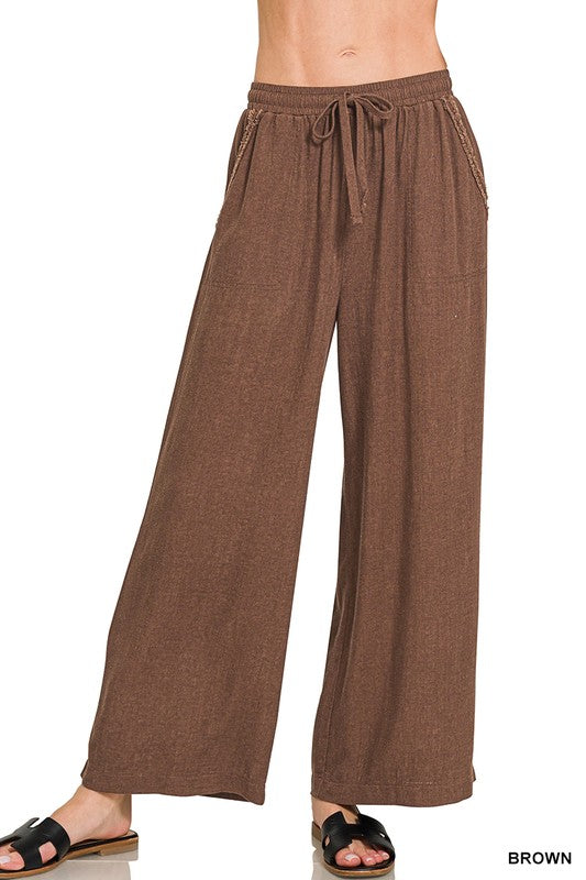 Wide Leg Linen Blend Pants