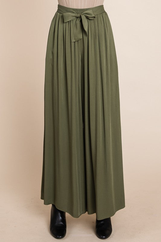 Olive Waist Tie Side Split Pants