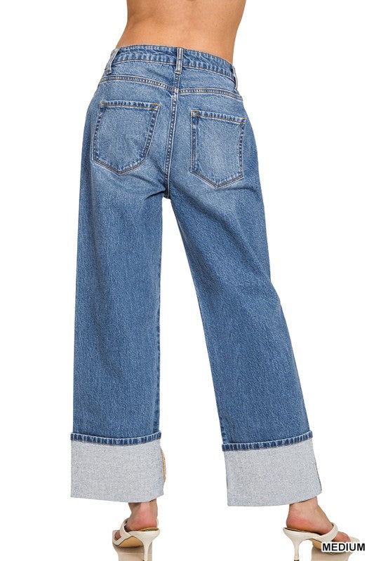 Wide Leg Cuffed Jeans