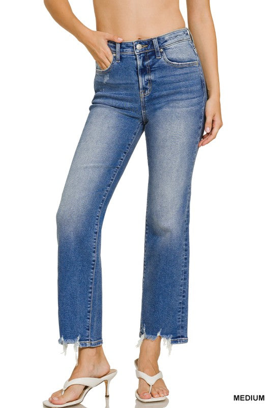 Straight Leg Distressed Hem Jeans