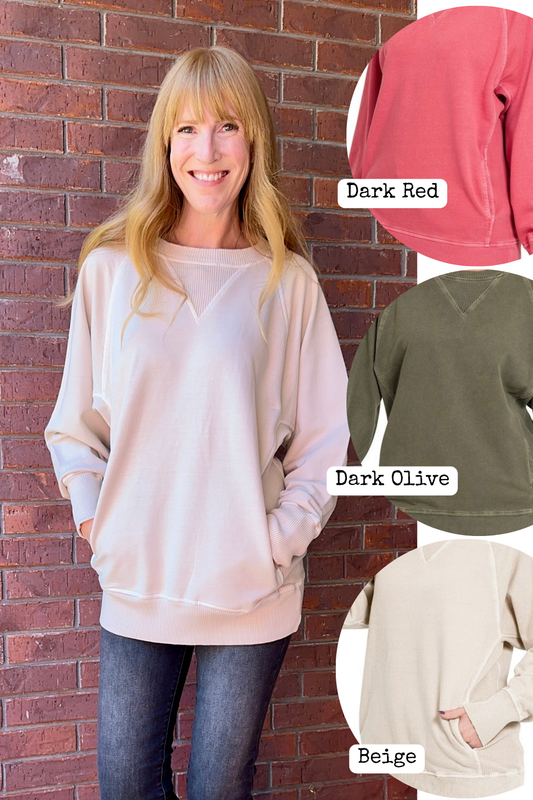Pigment Dyed French Terry Ribbed Pocket Pullover