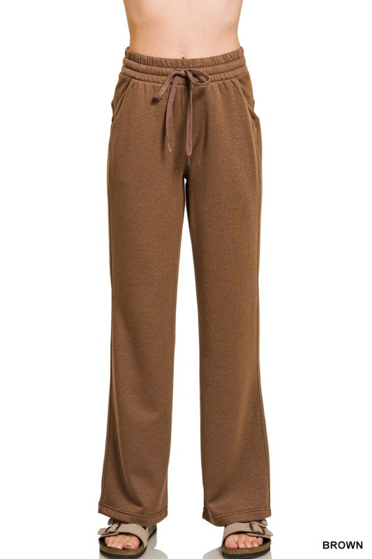 Brown Scuba Crew Neck Straight Pants Set