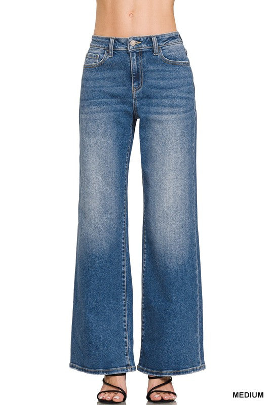 High Rise Medium Wash Straight Leg Jeans