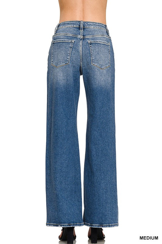 High Rise Medium Wash Straight Leg Jeans