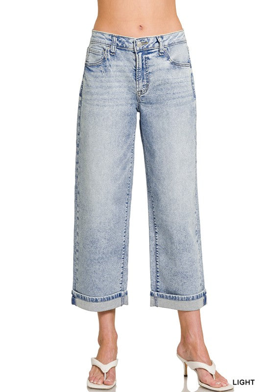 Cuffed Straight Leg Light Wash Crop Jeans