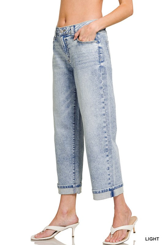 Cuffed Straight Leg Light Wash Crop Jeans