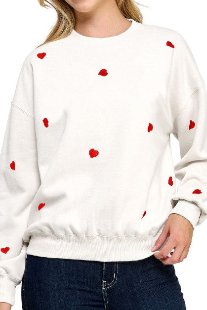 Ivory Heart Embroidered Sweatshirt