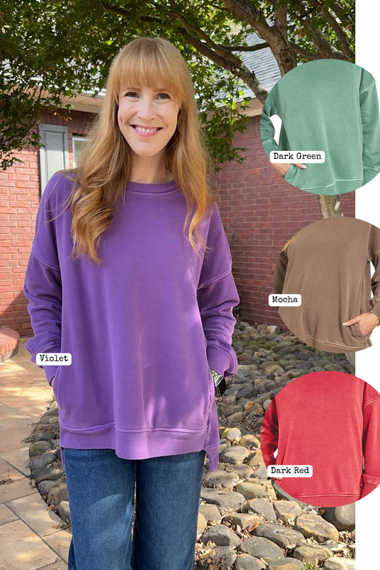 Pigment Dyed Fleece High Low Pocket Sweatshirt