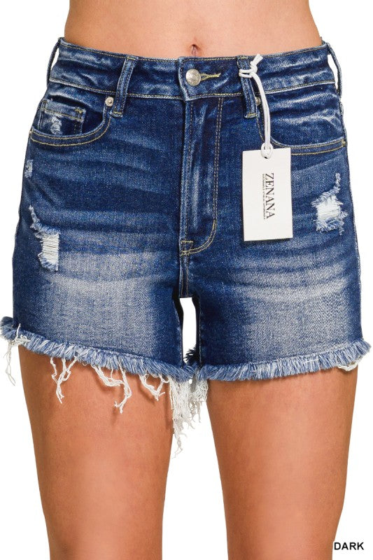 Dark Wash Frayed Hem Shorts