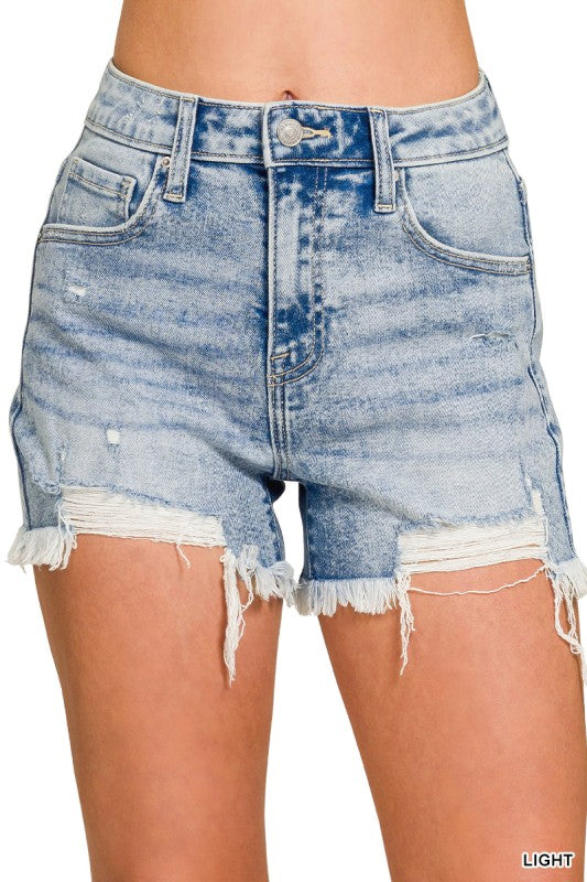 Distressed Hem Denim Shorts